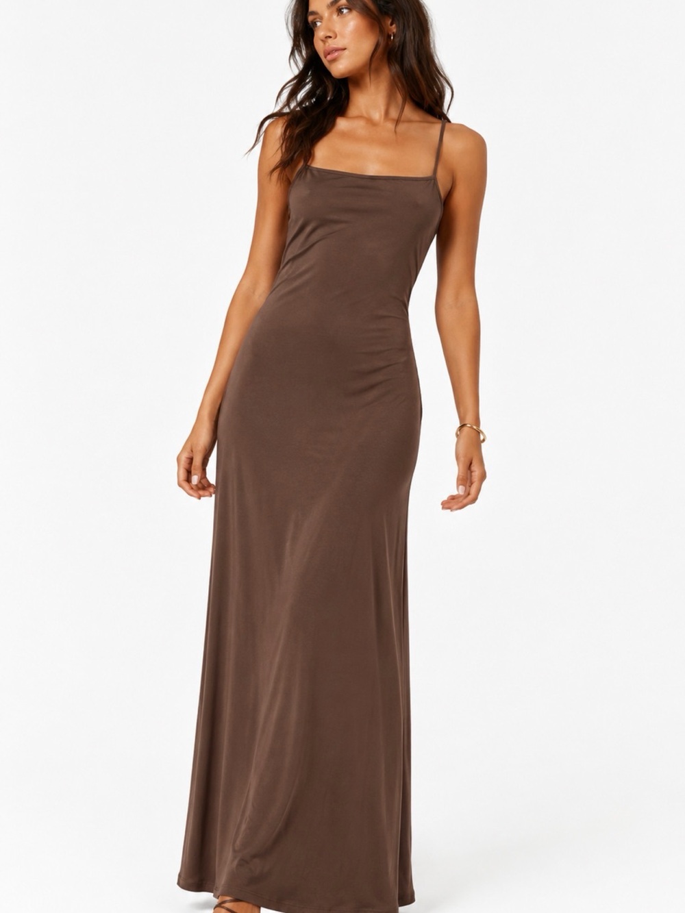 Heart & Hips Chocolate Brown Spaghetti-Strap Maxi Dress